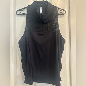 Athleta Black Mesh Detail Sport 1/4 zip Tank Top